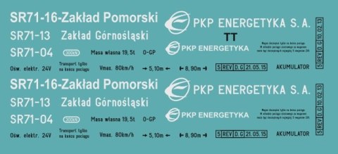 Kalkomania SR71 PKP Energetyka Zakład Pomorski i Górnośląski TT