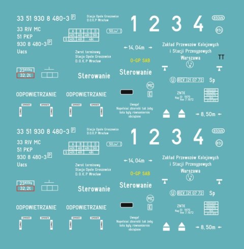 Kalkomania Uacs białe opisy epoka IV TT