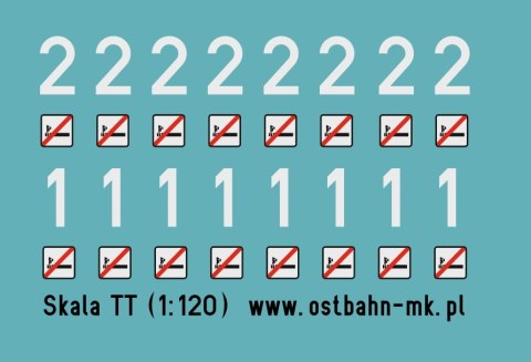 Kalkomania jedynki i dwójki na wagony TT