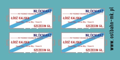Kalkomania tablice kierunkowe Łódź Kaliska - Szczecin (Włókniarz)