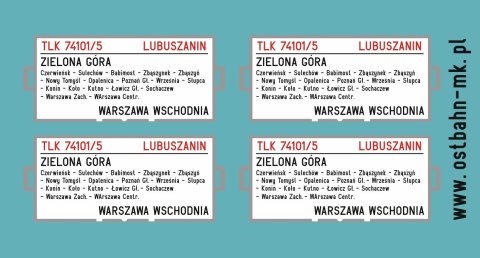 Kalkomania tablice kierunkowe Zielona Góra - Warszawa Wsch. (Lubuszanin)