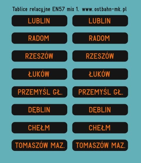 Kalkomania tablice relacyjne na wyświetlaczu EN57 mix 1