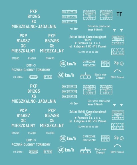 Kalkomania wagonów XG, Xk (Mieszkalny, Mieszkalno-Jadalnia) TT