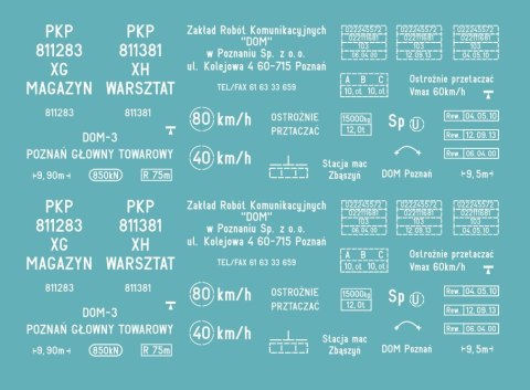 Kalkomania wagonów XH, XG (Magazyn, Warsztat)