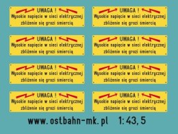 Kalkomania żółte tabliczki na parowozy (8 sztuk) 1:43,5