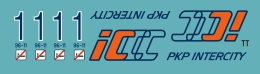 Kalkomania logo IC 1 klasa na wagony TT