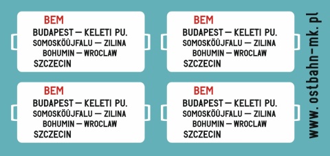 Kalkomania tablice kierunkowe Budapeszt - Szczecin (Bem)