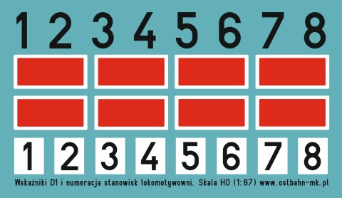 Kalkomania wskaźniki D1 i numery stanowisk lokomotywowni
