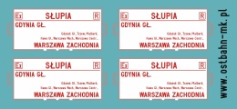 Kalkomania tablice kierunkowe Gdynia Główna - Warszawa Zachodnia (Słupia)