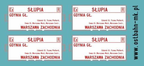 Kalkomania tablice kierunkowe Gdynia Główna - Warszawa Zachodnia (Słupia)
